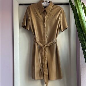Nanushka Roberta Tan belted vegan leather shirt dress size M